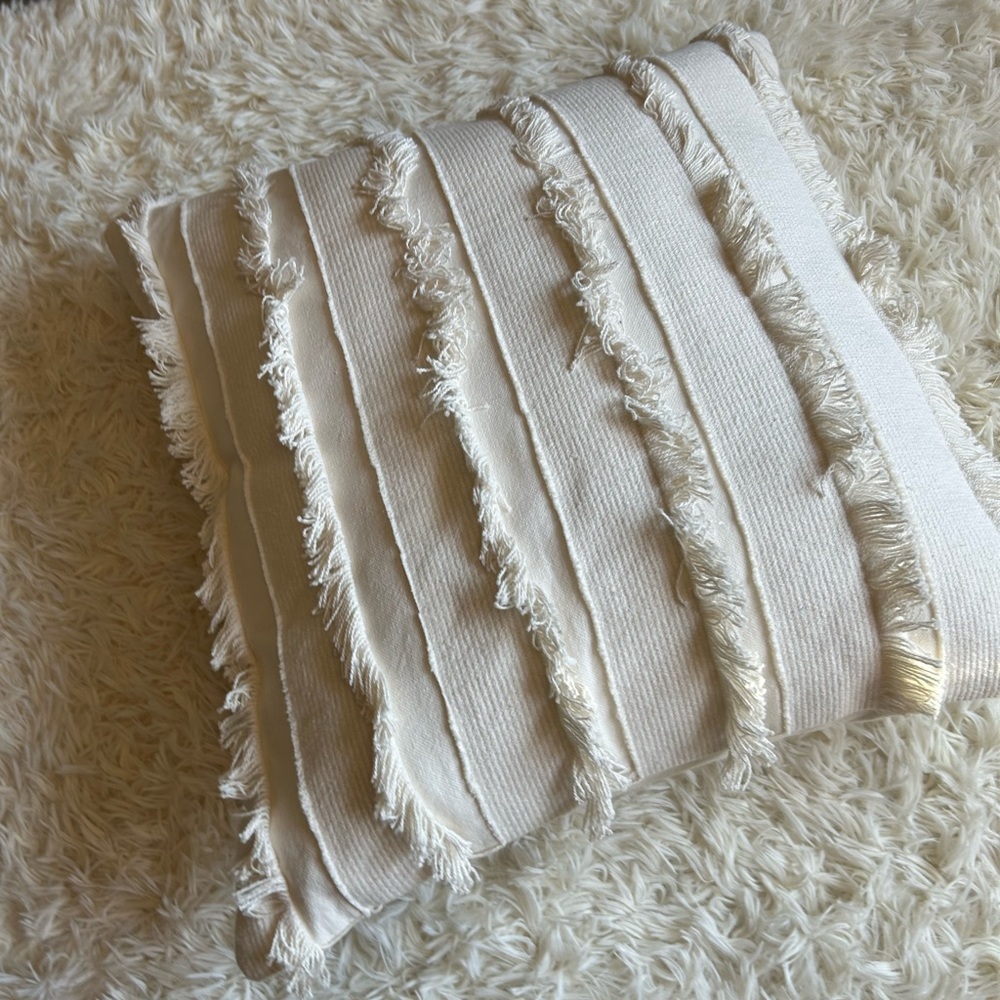 Cream‎  ivory large square eyelash fringe textured accent pillow